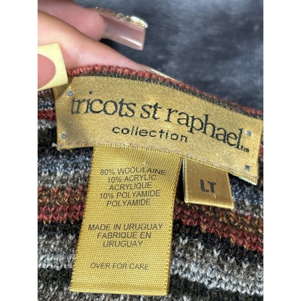 Tricots St Raphael Mens Wool Blend Striped Crew Neck‎ Sweater Earth Tones LT